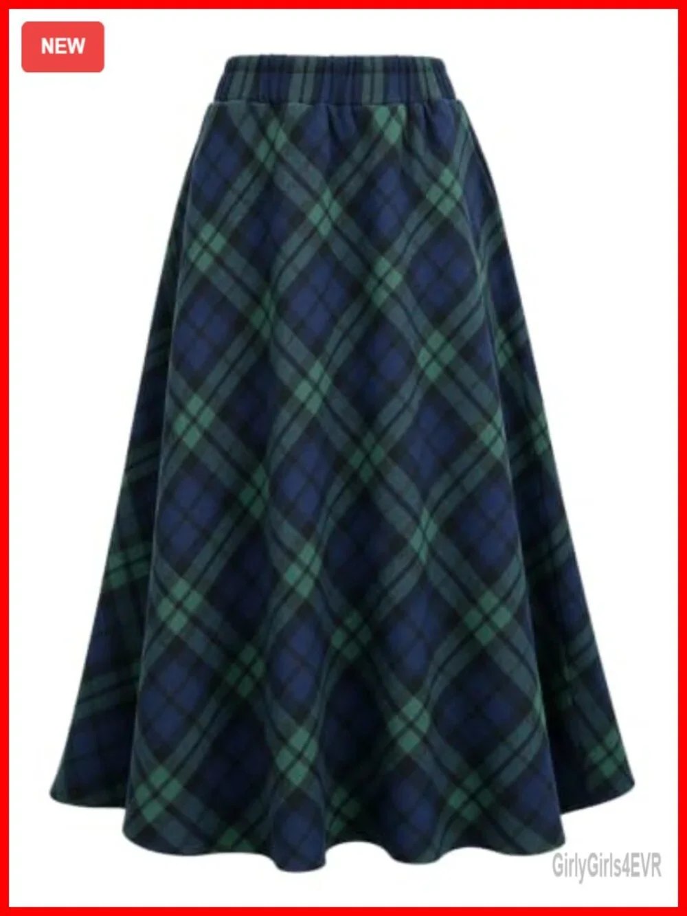 Wool Blend Plaid Maxi Skirt High Waisted A-Line Pleated